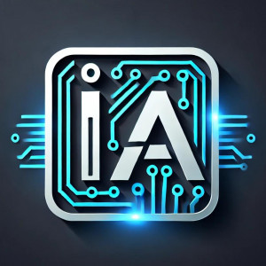 Un logo futurista y elegante que destaca las letras "IA" en una tipografía audaz y moderna. El diseño incorpora elementos visuales como patrones de circuitos y acentos de neón brillante, simbolizando la tecnología avanzada y la inteligencia artificial. La paleta de colores incluye degradados en tonos azul y plateado, reflejando innovación y sofisticación. Este logo minimalista y tecnológico es ideal para una marca o empresa enfocada en soluciones de inteligencia artificial.