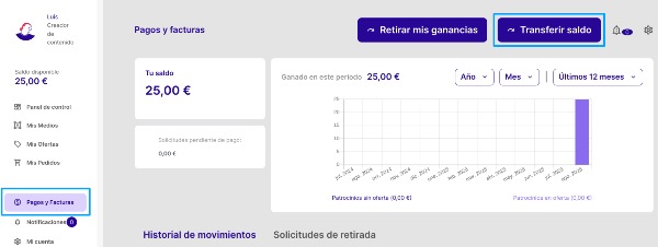 Transferir saldo en getlinko de editor a anunciante