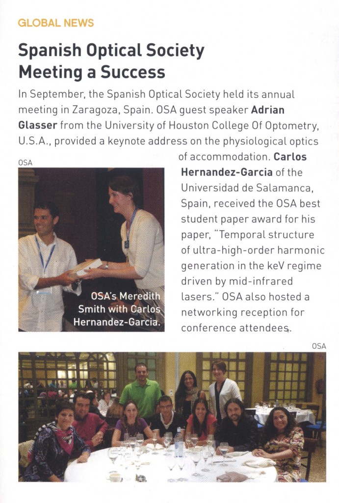 OSA best student award to Carlos Hernández-García