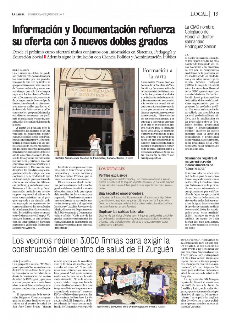 Noticia en edición impresa La Gaceta 4 junio 2017 [PDF]