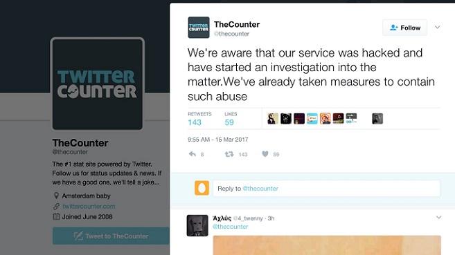 Página de perfil y timeline de Twitter Counter.